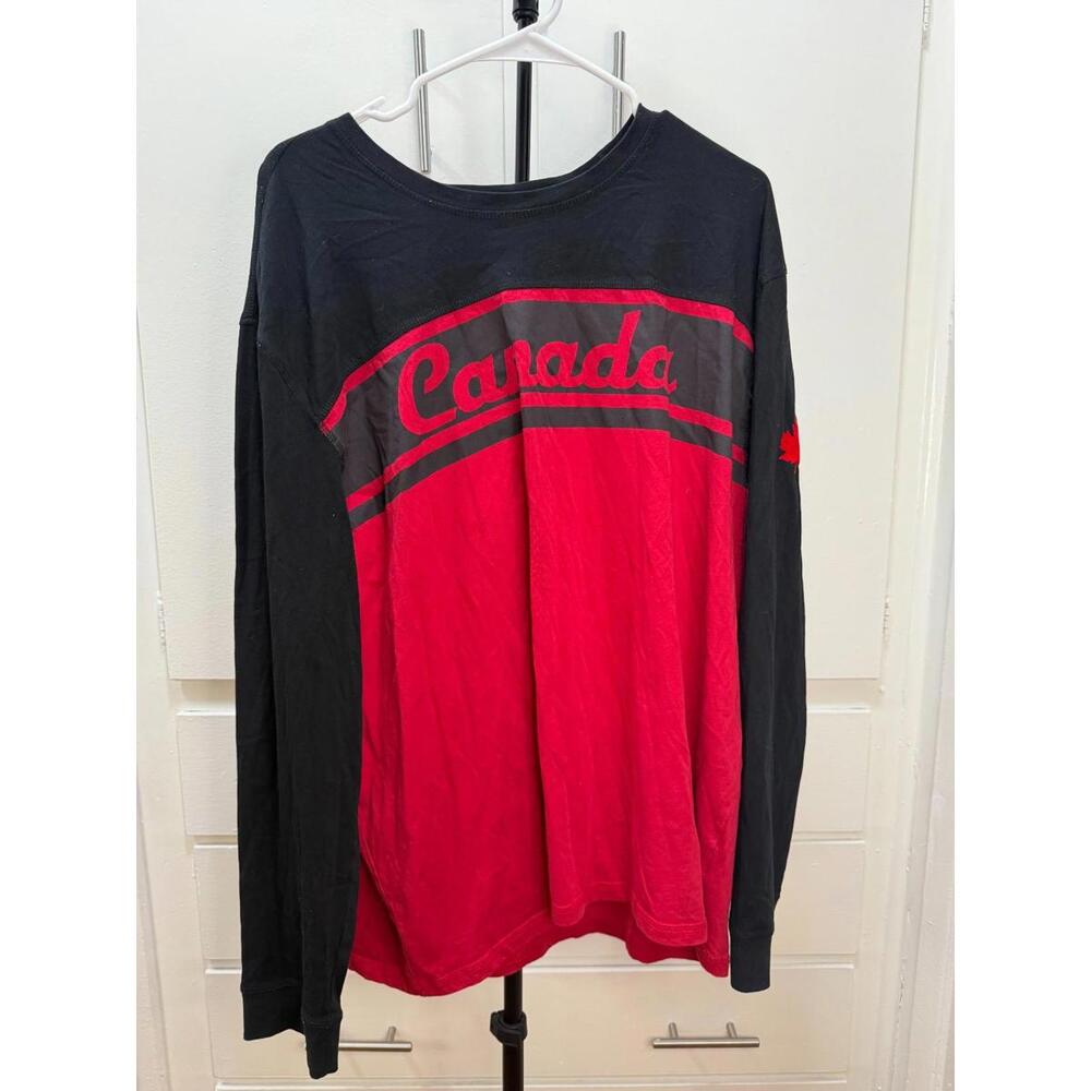 Canadiana Red Black Canada Graphic Long Sleeve Tee Men’s 2XL